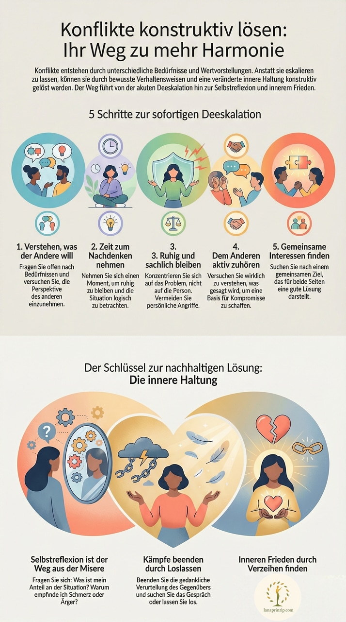 Konflikte konstruktiv lösen: Fünf Schritte zur Deeskalation für Harmonie im Alltag.